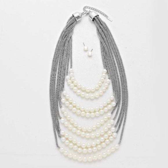 Jewelry - Silver Chain & Pearl Layered Necklace Set
